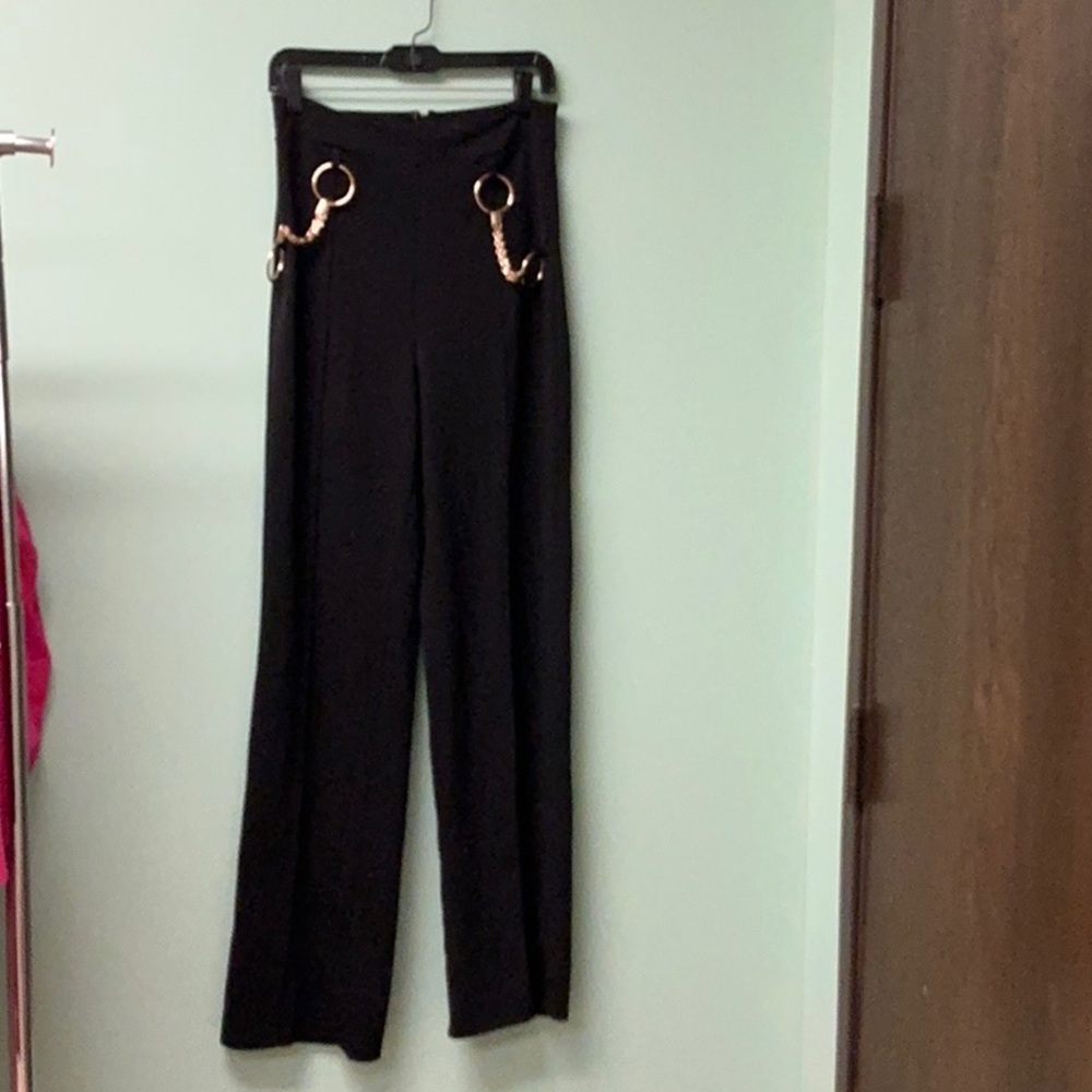 Elegant Black Women's Pants with Gold Accents